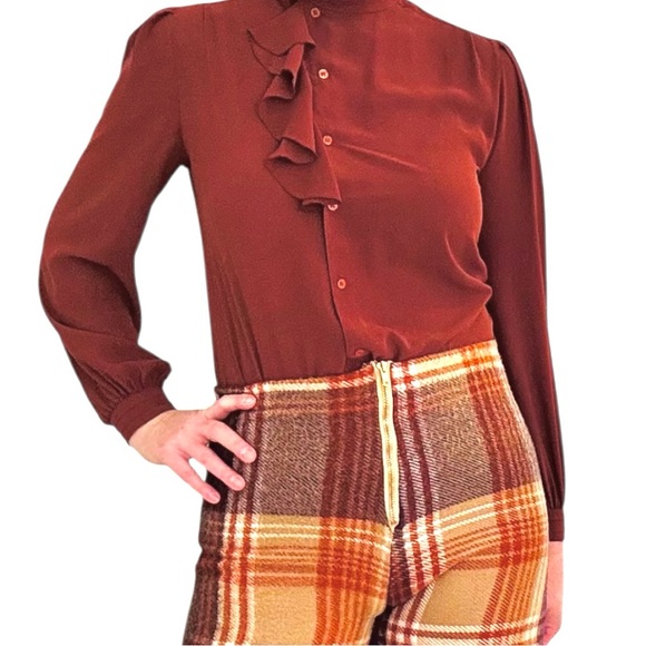 Rust Orange Ruffled Collar Blouse - Picture 4 of 5
